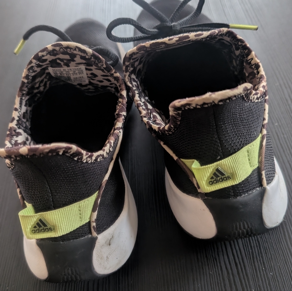 Adidas Cloudfoam Pure Black Sneakers Leopard & Neon Green Women’s 10 - Picture 3 of 5
